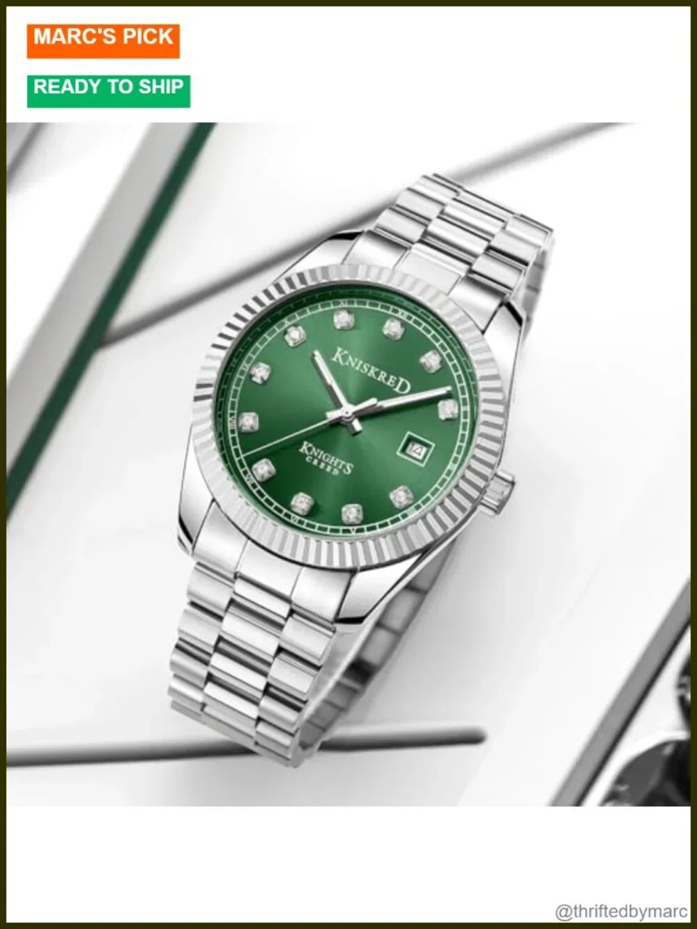 Men's Stainless Steel Watch with Diamond Markers Japanese Quartz